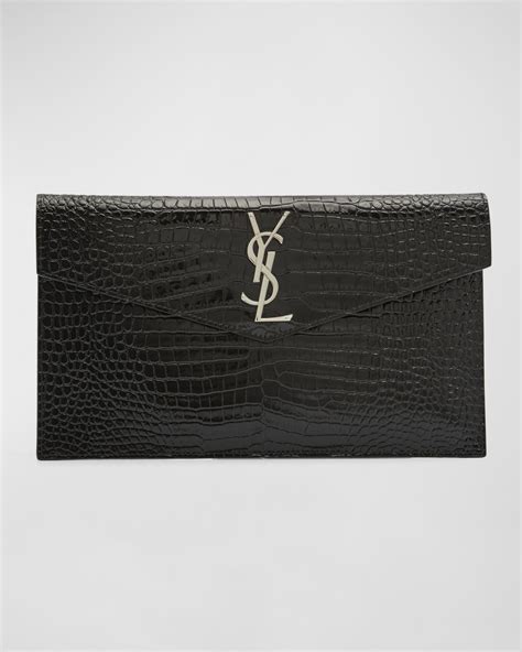 uptown ysl pouch in croc-embossed leather|saint laurent YSL pouch.